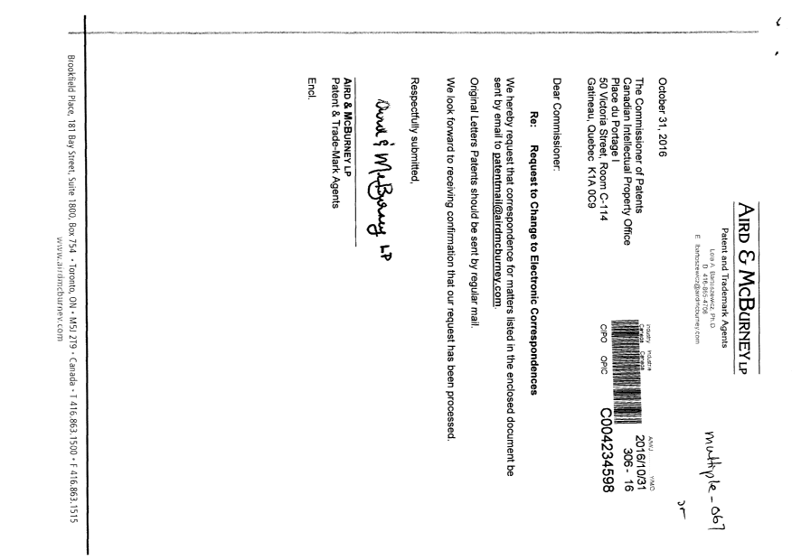 Document de brevet canadien 2888241. Correspondance 20151231. Image 1 de 2