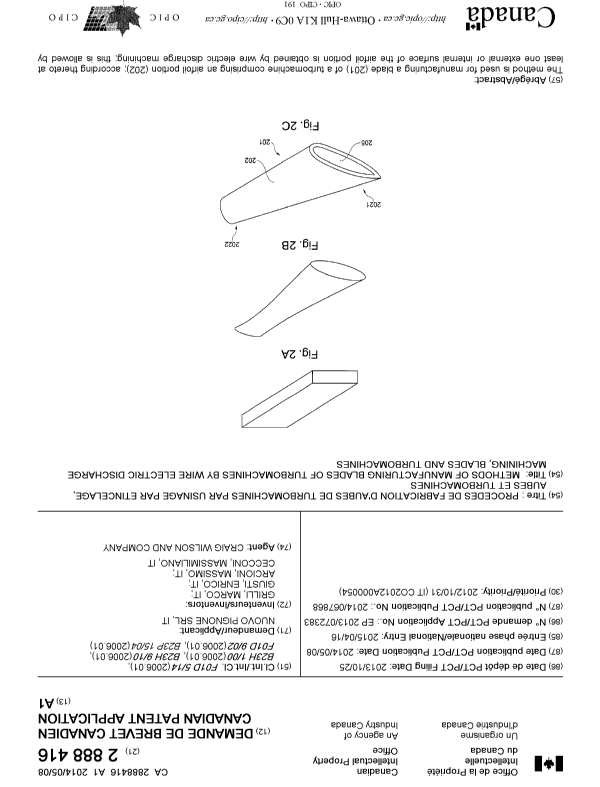 Canadian Patent Document 2888416. Cover Page 20141206. Image 1 of 2