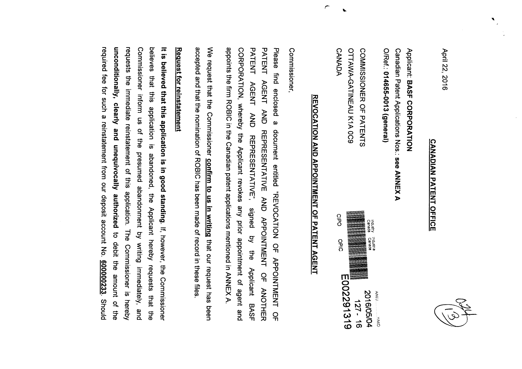 Canadian Patent Document 2888518. Correspondence 20151204. Image 1 of 3