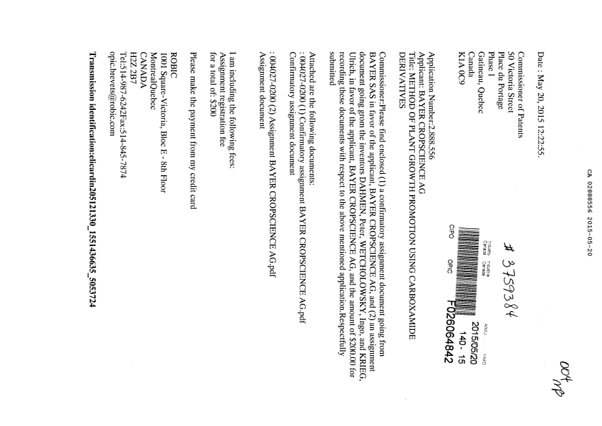 Document de brevet canadien 2888556. Cession 20150520. Image 1 de 3