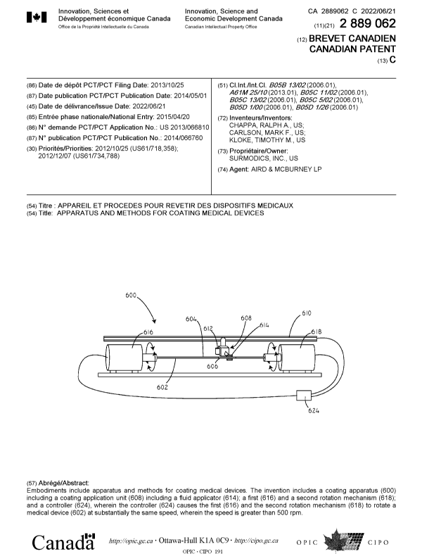 Canadian Patent Document 2889062. Cover Page 20220524. Image 1 of 1