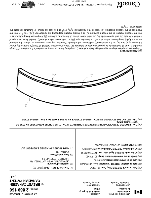 Document de brevet canadien 2889160. Page couverture 20171211. Image 1 de 1