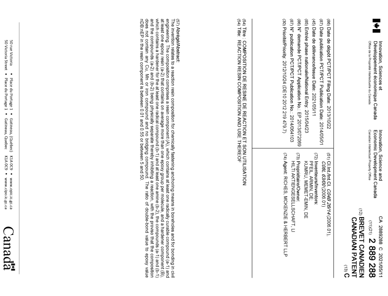 Document de brevet canadien 2889288. Page couverture 20210412. Image 1 de 1