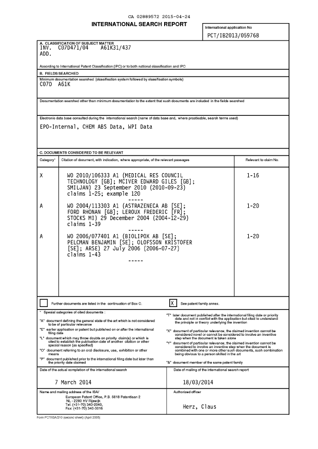 Document de brevet canadien 2889572. PCT 20150424. Image 1 de 5