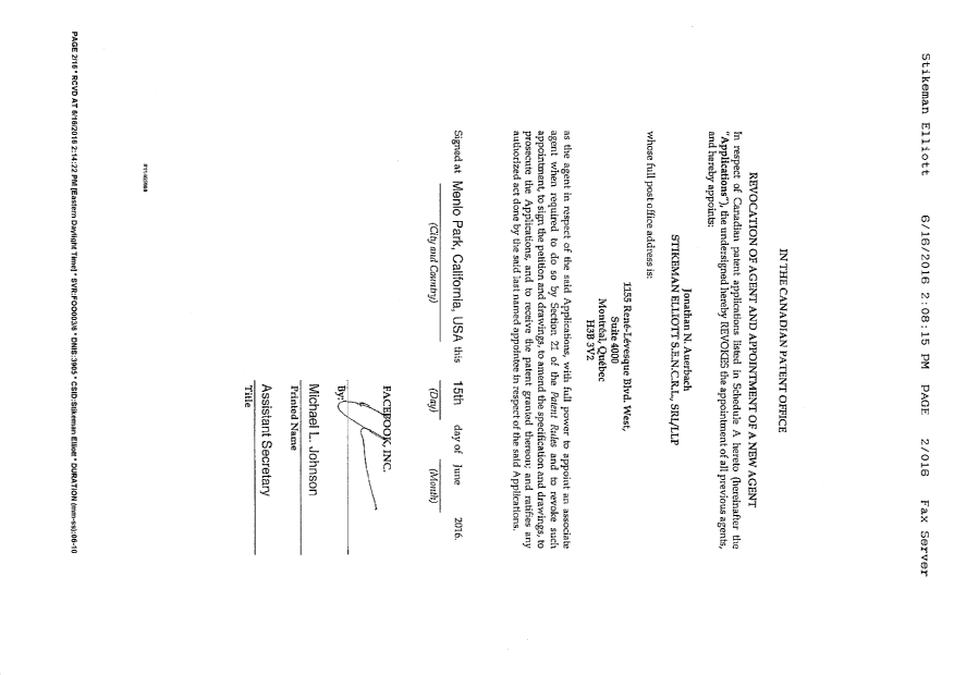 Document de brevet canadien 2890276. Correspondance 20151216. Image 2 de 16