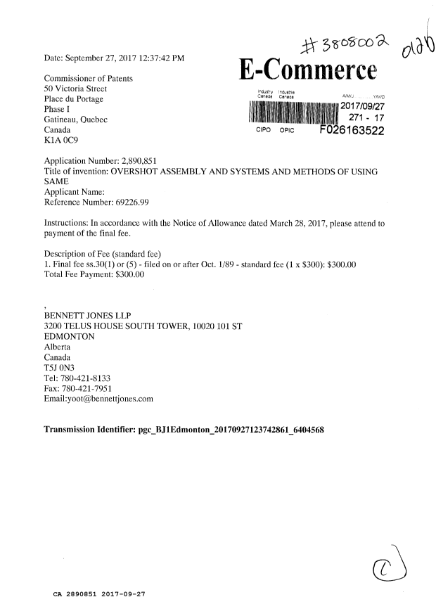 Document de brevet canadien 2890851. Taxe finale 20170927. Image 1 de 1