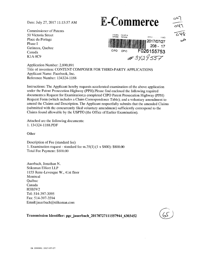 Document de brevet canadien 2890891. Requête ATDB (PPH) 20170727. Image 1 de 33