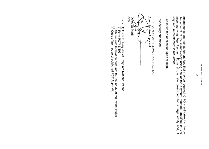 Canadian Patent Document 2891949. Assignment 20150519. Image 2 of 5