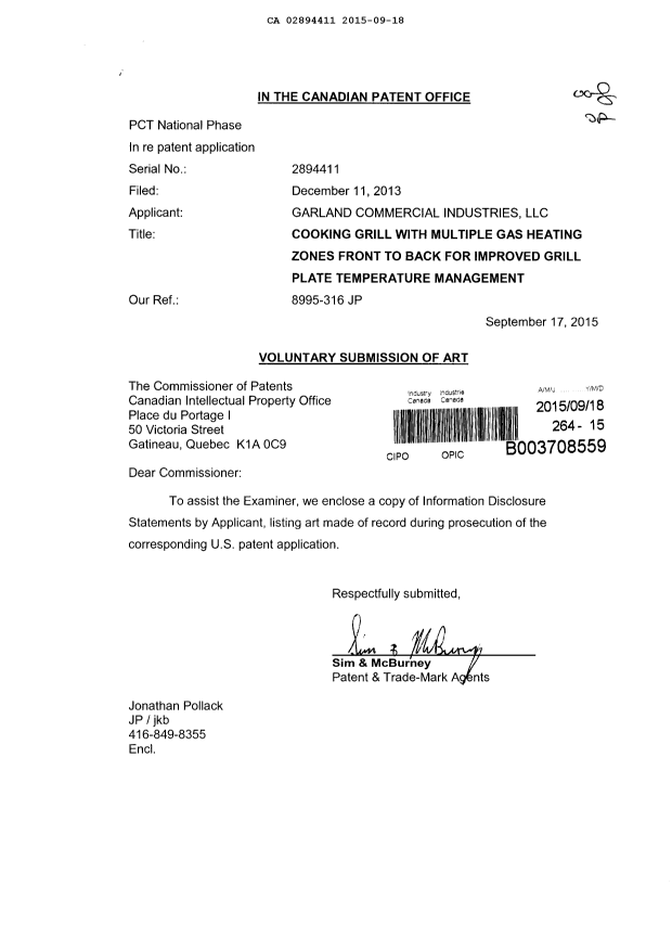 Canadian Patent Document 2894411. Amendment 20150918. Image 1 of 1