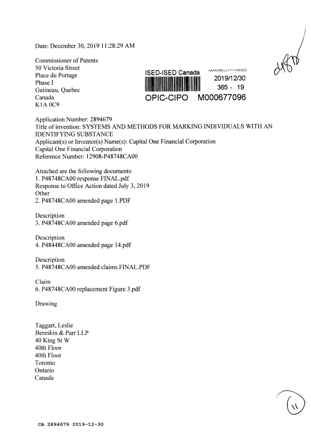 Document de brevet canadien 2894679. Modification 20191230. Image 1 de 11
