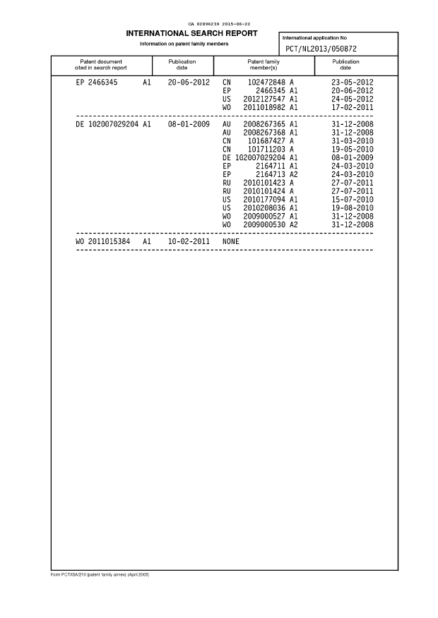 Document de brevet canadien 2896239. Rapport de recherche internationale 20141222. Image 2 de 2