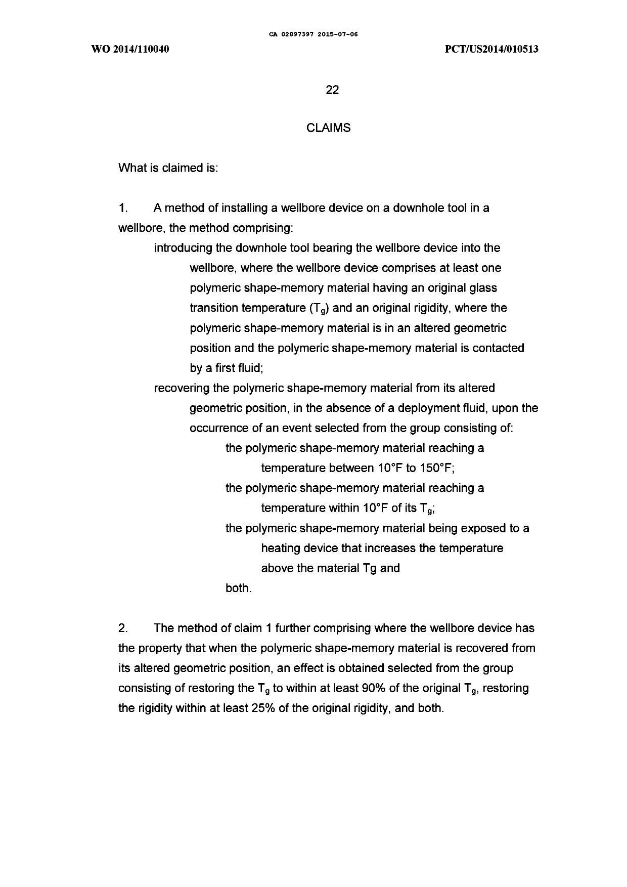 Document de brevet canadien 2897397. Revendications 20150706. Image 1 de 4