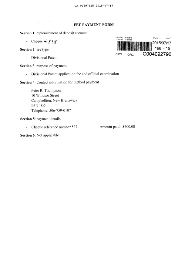Document de brevet canadien 2897625. Nouvelle demande 20150717. Image 2 de 3