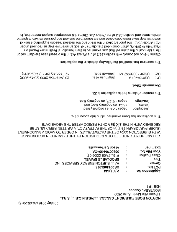 Document de brevet canadien 2897644. R30(2) Requête de l'examinateur 20151220. Image 1 de 4