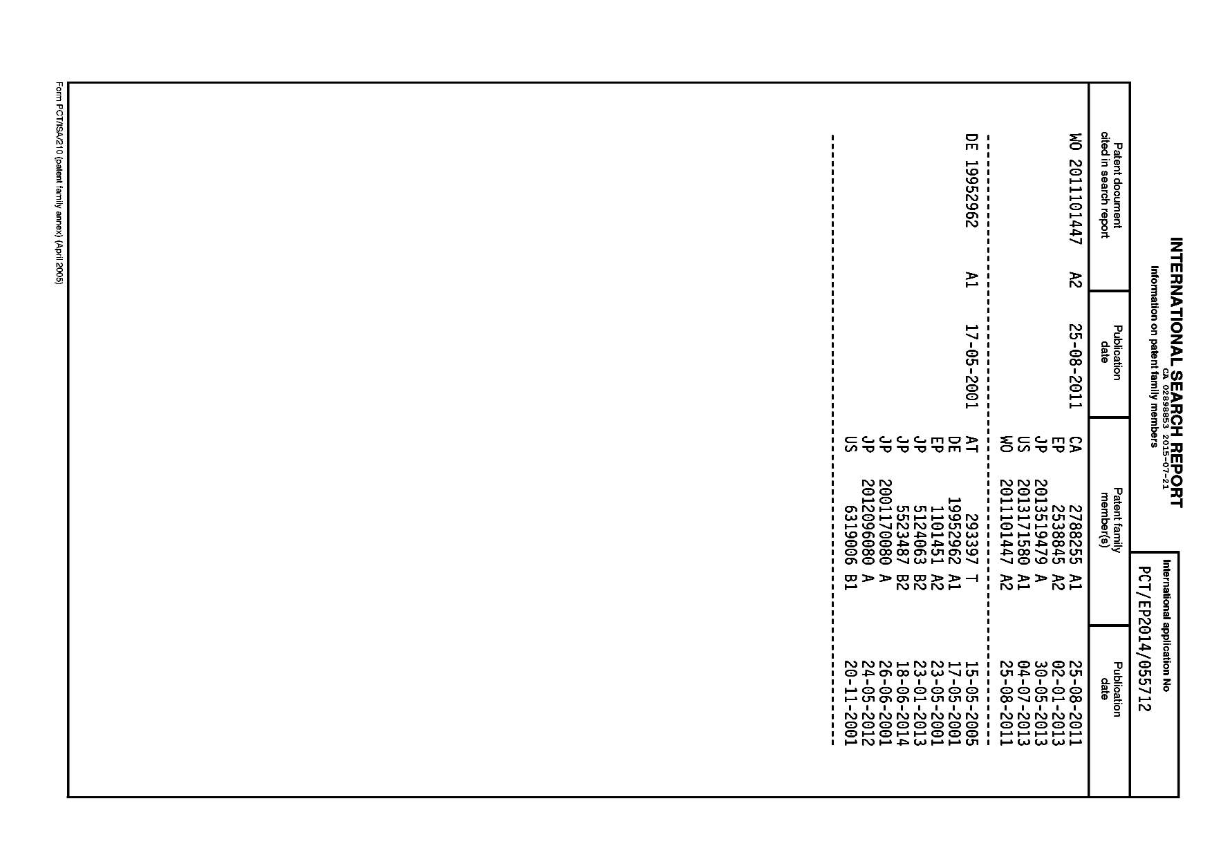 Document de brevet canadien 2898853. Rapport de recherche internationale 20141221. Image 1 de 1
