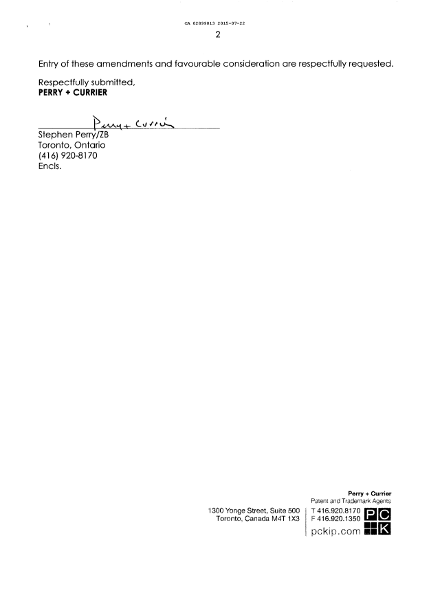 Document de brevet canadien 2899013. Modification volontaire 20150722. Image 2 de 20
