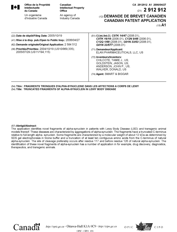 Document de brevet canadien 2912912. Page couverture 20151222. Image 1 de 1
