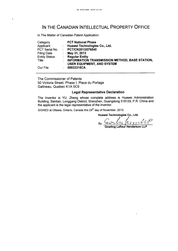 Document de brevet canadien 2913486. Demande d'entrée en phase nationale 20151124. Image 4 de 4
