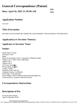 Canadian Patent Document 2919421. Amendment 20220426. Image 1 of 20