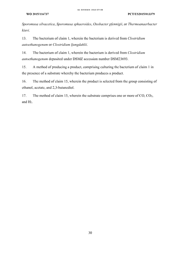 Canadian Patent Document 2936424. Claims 20160708. Image 2 of 2