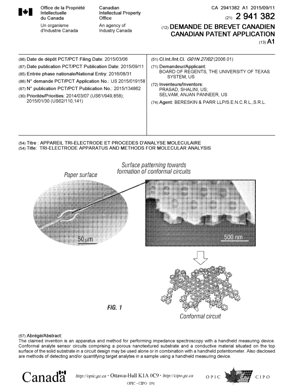 Canadian Patent Document 2941382. Cover Page 20160927. Image 1 of 1