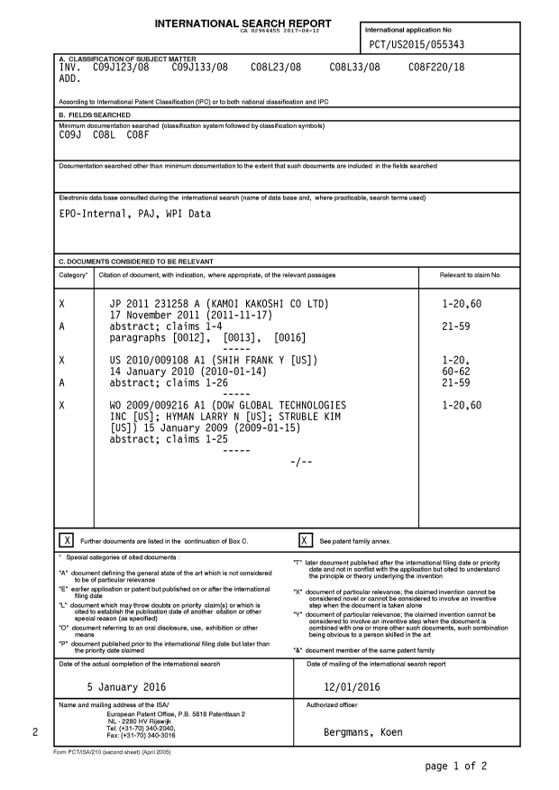 Document de brevet canadien 2964455. Rapport de recherche internationale 20161212. Image 1 de 9