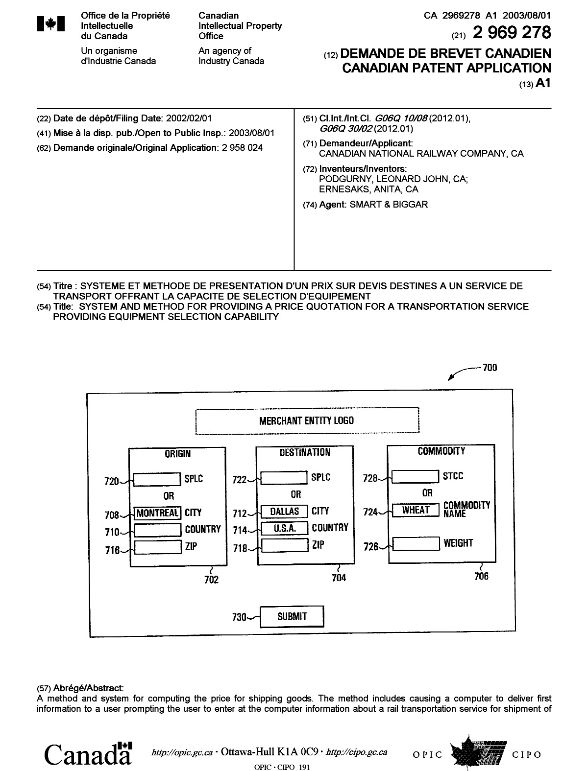 Document de brevet canadien 2969278. Page couverture 20170726. Image 1 de 2