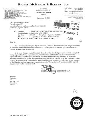 Document de brevet canadien 2982090. Paiement de taxe périodique 20180910. Image 1 de 1