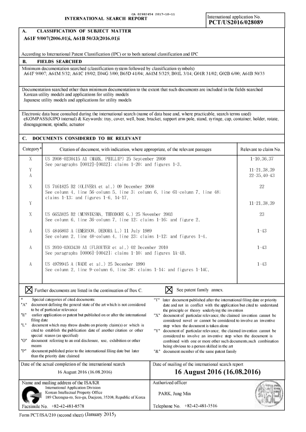 Document de brevet canadien 2982454. Rapport de recherche internationale 20161211. Image 1 de 4