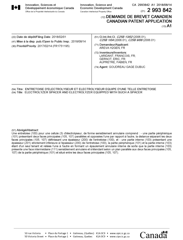 Document de brevet canadien 2993842. Page couverture 20180719. Image 1 de 1