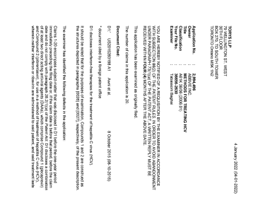 Canadian Patent Document 2994496. Examiner Requisition 20220104. Image 1 of 4