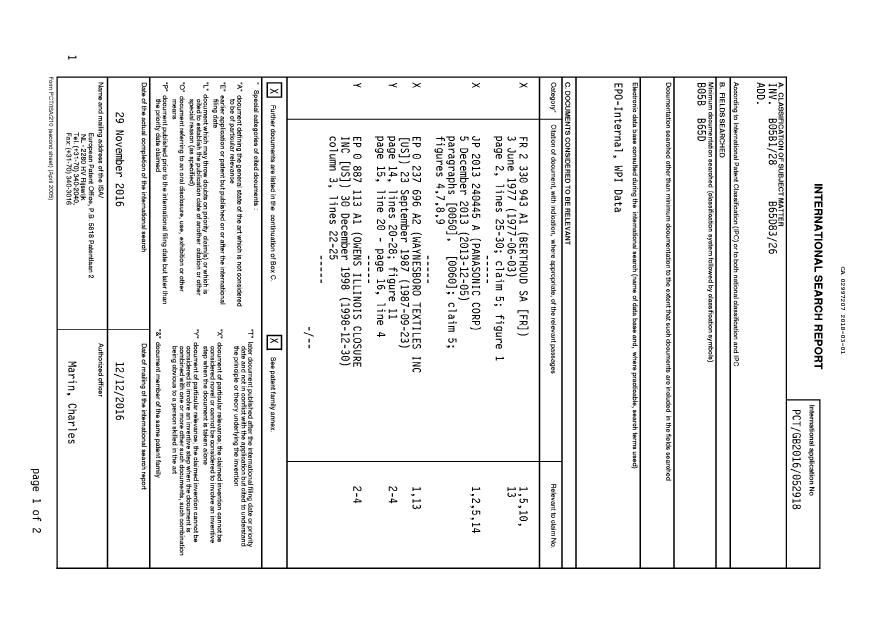 Document de brevet canadien 2997207. Rapport de recherche internationale 20180301. Image 1 de 3