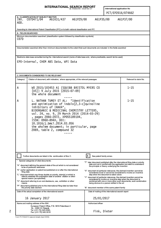 Canadian Patent Document 3002255. International Search Report 20180417. Image 1 of 2