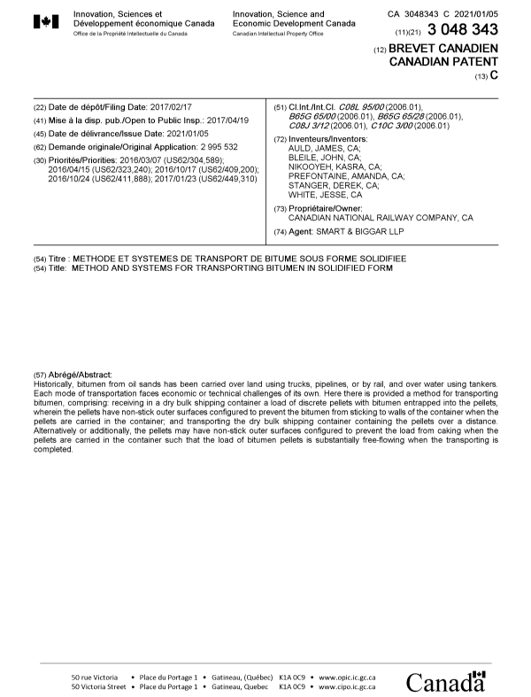 Document de brevet canadien 3048343. Page couverture 20201207. Image 1 de 1