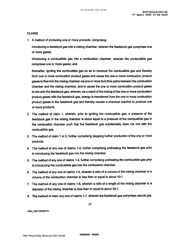 Document de brevet canadien 3115358. Revendications 20210406. Image 1 de 5