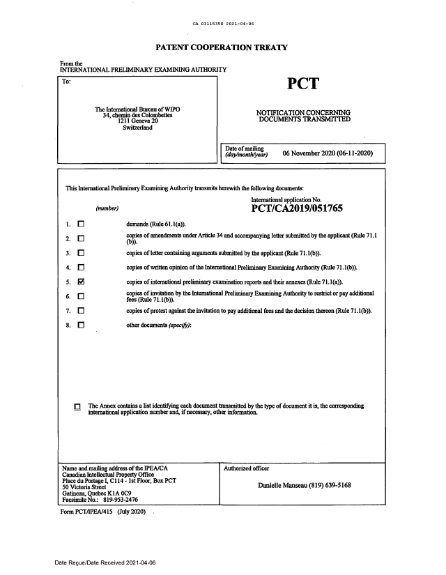Canadian Patent Document 3115358. Patent Cooperation Treaty (PCT) 20210406. Image 2 of 29
