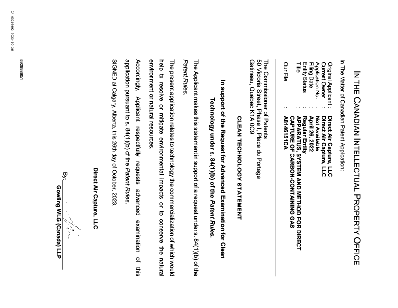 Canadian Patent Document 3216992. Miscellaneous correspondence 20231026. Image 1 of 1