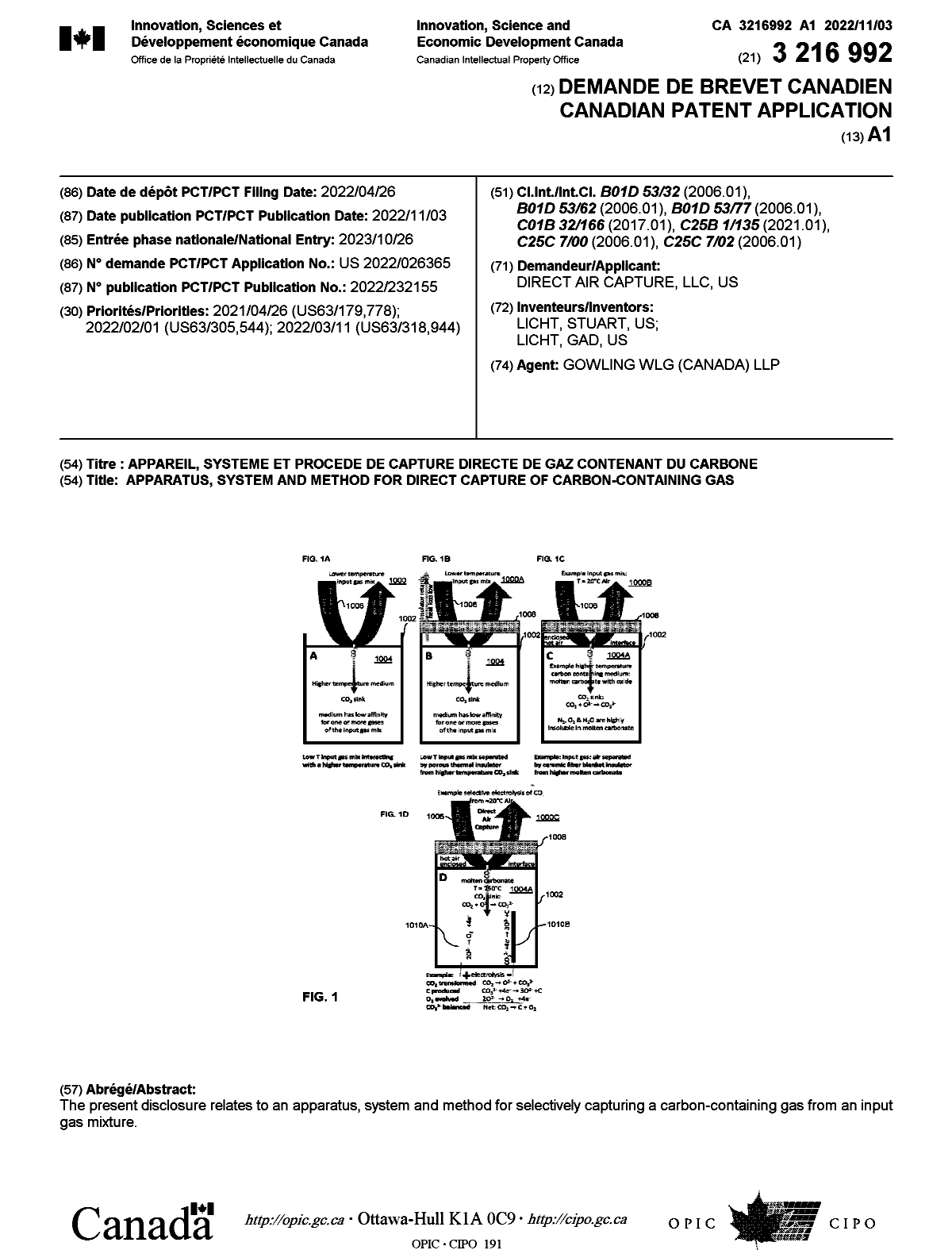 Canadian Patent Document 3216992. Cover Page 20231123. Image 1 of 1