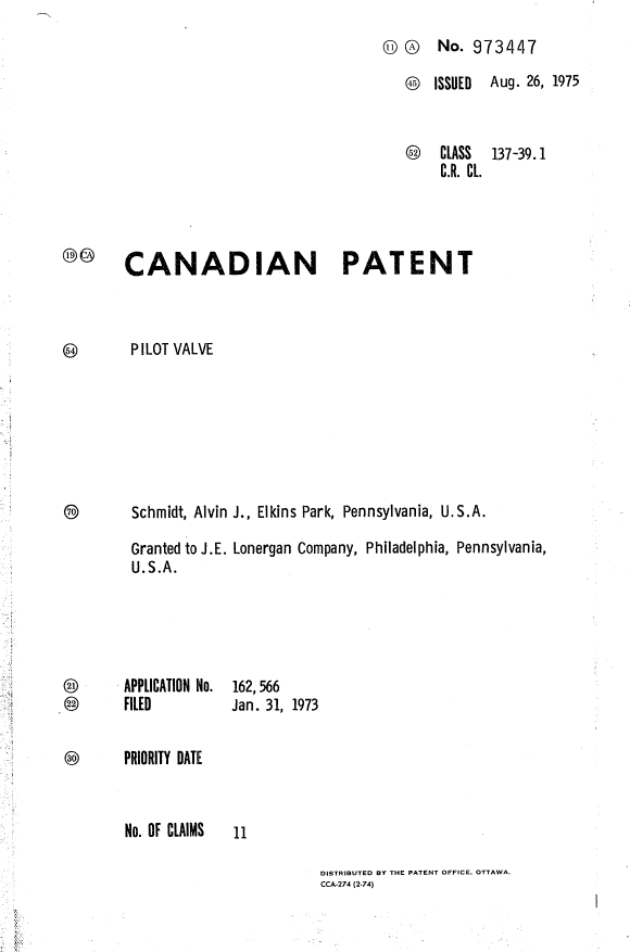 Canadian Patent Document 973447. Cover Page 19940714. Image 1 of 1